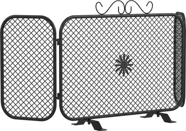 HOMCOM Kaminfunkenschutz 3-teilig klappbar mit floralem Muster in Schwarz, B/H/T: 90 x 40 x 16 cm - Bild 1