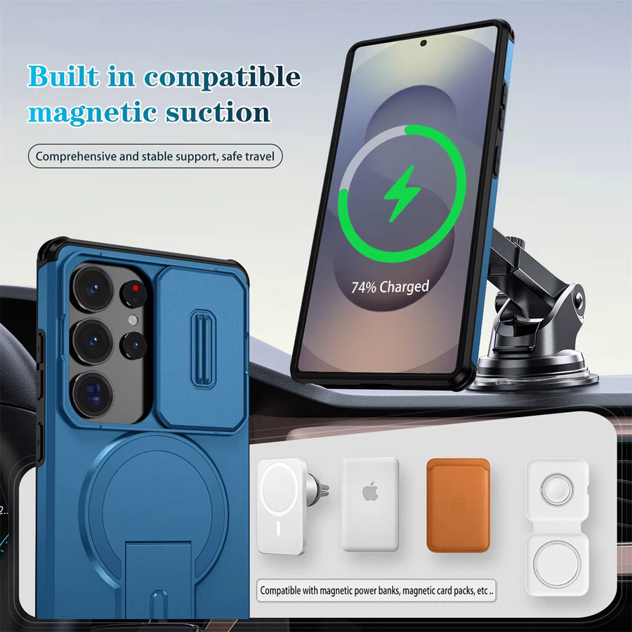 Magnetische Handyhülle mit Ständerabdeckung für Samsung Galaxy S25 FE S24 S23 Ultra S22 Plus A17 A36 A56 A16 A15 A35 A55 in Orange und Blau - Bild 1
