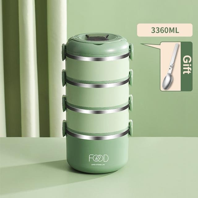 Super Six Thermo Bento Box aus Edelstahl in Grün, mehrschichtige Lunchbox mit Besteck, auslaufsicher und mikrowellengeeignet - Bild 1