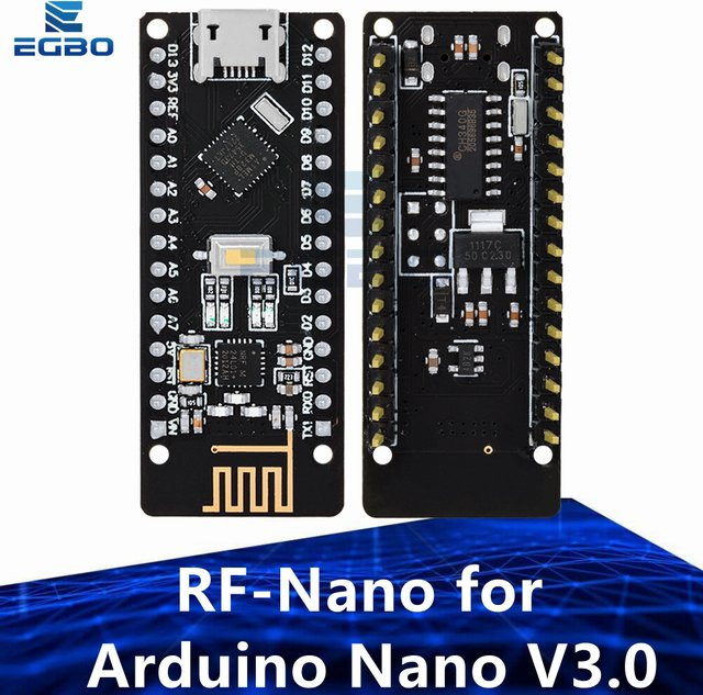 EGBO Rf-nano Arduino Nano V3.0 Micro USB Board mit ATmega328P und nRF24L01 2,4G Drahtlos-Integration, Schwarz - Bild 1