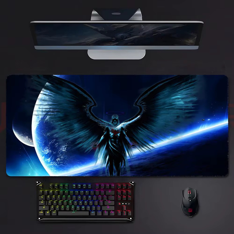 Theme Dark D-Dark Angel Gaming-Mauspad in Schwarz mit genähten Kanten und verdickter Schreibtischunterlage für deinen PC - Bild 2