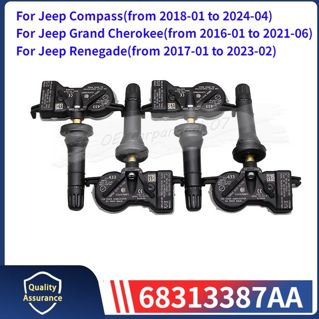 4er-Set GANGLE Reifendrucksensor TPMS 433MHz für Jeep Compass, Grand Cherokee und Renegade, Farbe: Schwarz - Bild 1