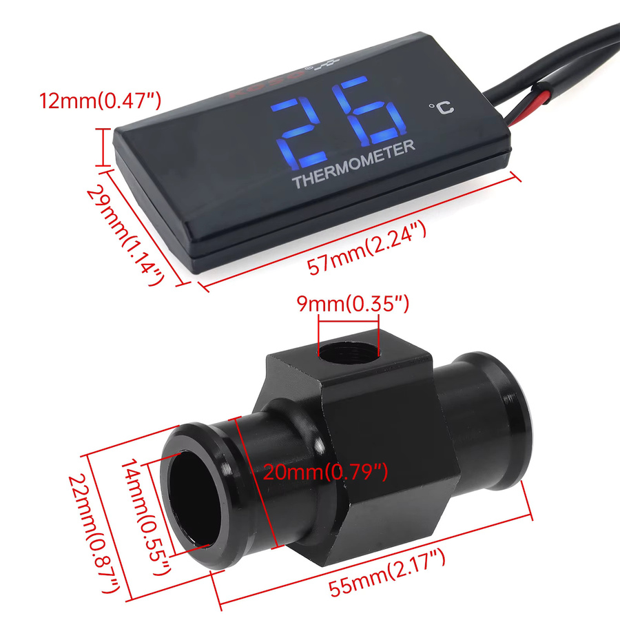 ZMFJH Mini Motorrad Wassertemperatur-Anzeige Thermometer in Schwarz für XMAX 250 300, NMAX, CB400 und CB500 - Bild 3