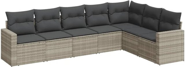 vidaXL 7-tlg. Garten-Sofagarnitur in L-Form aus Polyrattan mit Kissen in Hellgrau - Bild 1