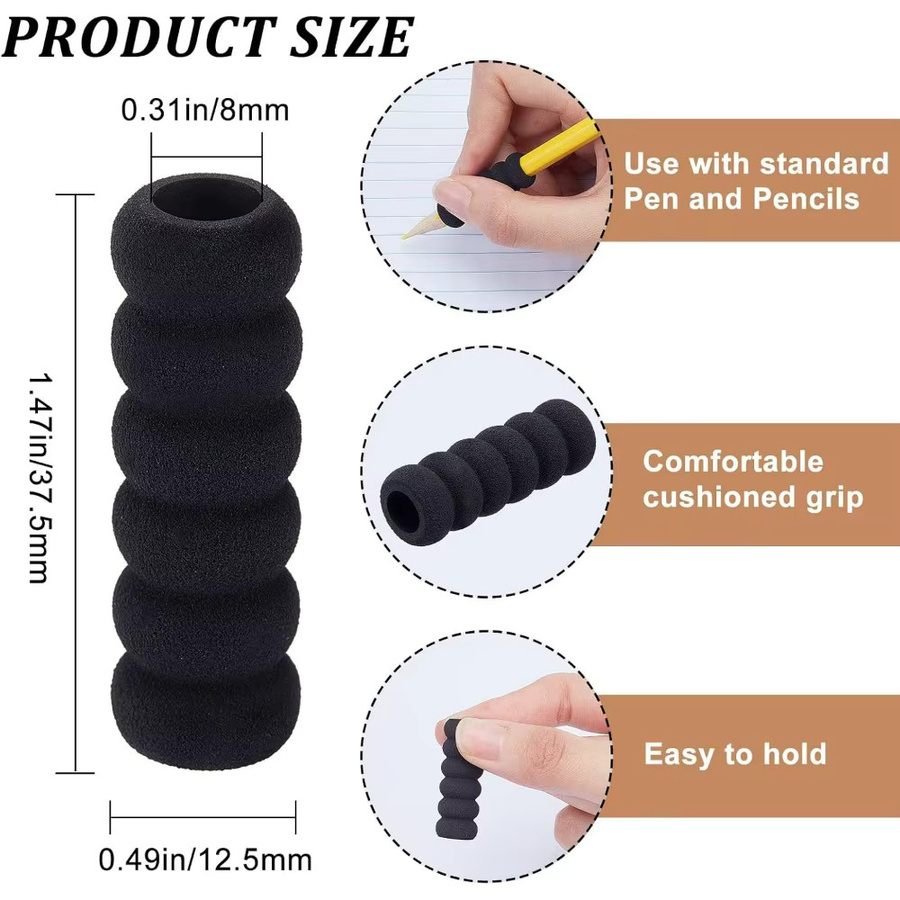60er Set Schaumstoff Stifthalter Griffe in Schwarz als ergonomische Stiftgreifer für Malen und Zeichnen bei Arthritis - Bild 2