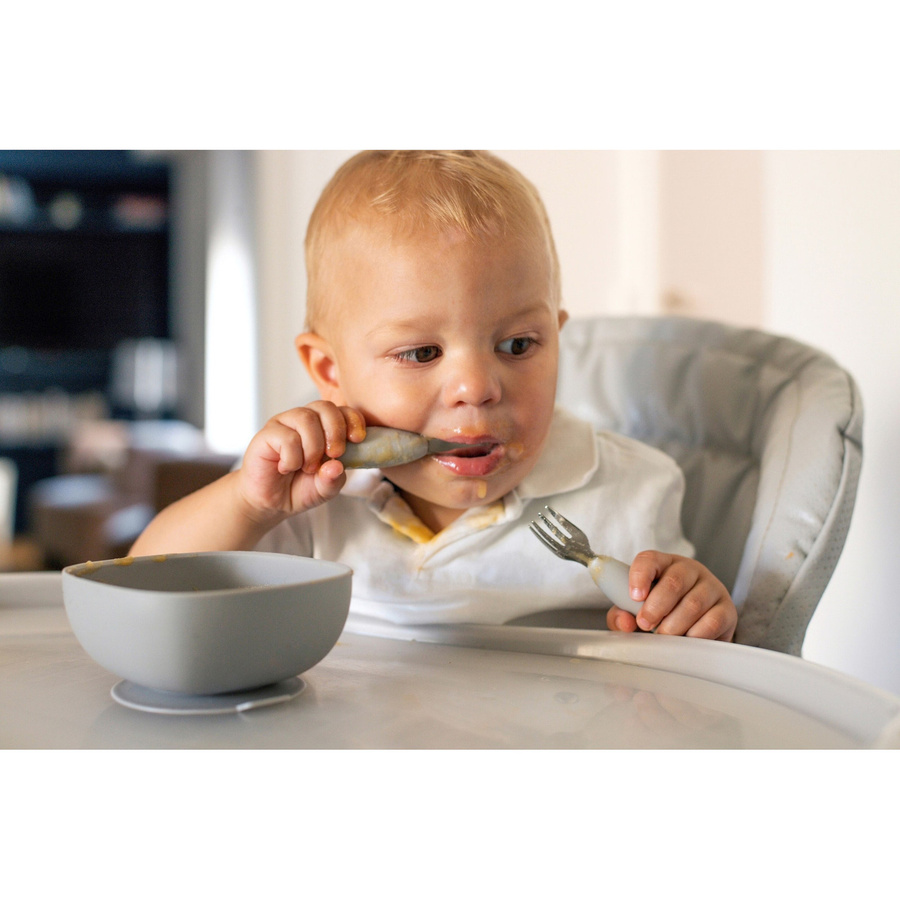 Beaba Edelstahl-Lernbesteck für Babys aus Edelstahl und Silikon in Silber und Grau mit rutschfestem Griff und spülmaschinenfestem Design - Bild 2