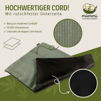 mümmi Hundematte aus Hanf mit abnehmbarem Cordbezug in Hellgrün, B: 68 cm, T: 50 cm, H: 2 cm - Bild 3