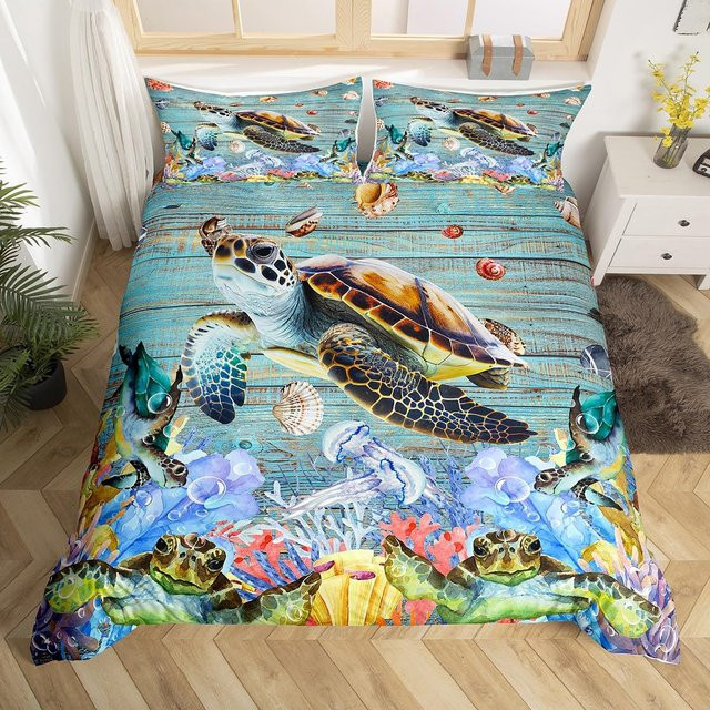 Wucifang Bags Bettwäsche-Set Meeresschildkröte mit Ozean-Motiv, 3-teiliges Bettwäsche-Set für Kinder und Teenager, Farbe Mehrfarbig, B/H: 135 x 200 cm - Bild 1