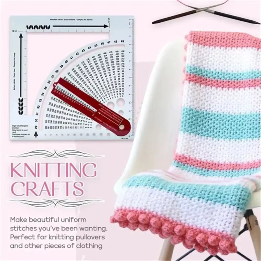 Strickmessgerät Konverter und Maschenrechner als praktisches Strickwerkzeug mit Zählrahmen und Lineal für Pullover aus Kunststoff - Bild 2
