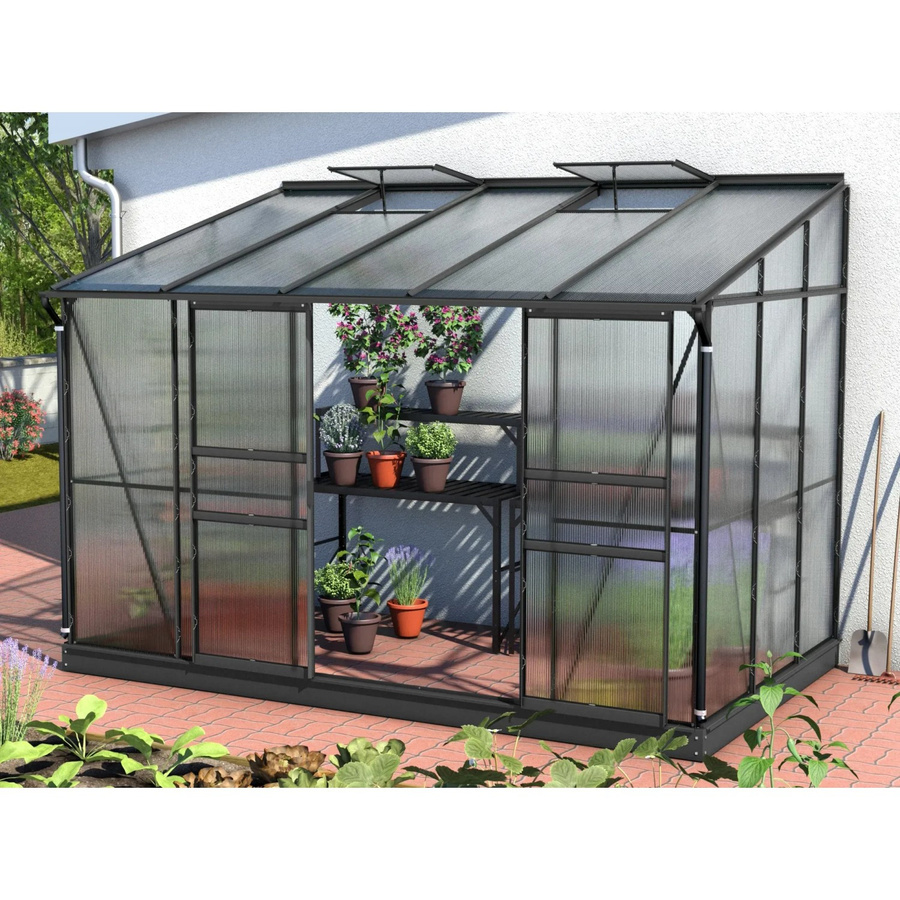Vitavia Anlehn-Gewächshaus Ida 6500 Schwarz mit 6,5 m² Fläche, Polycarbonat-Platten und Aluminiumrahmen - Bild 4