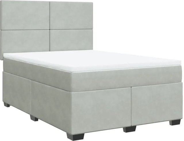 vidaXL Boxspringbett mit Matratze in Hellgrau aus Samt, Hybrid-Design mit Taschenfederkern, B/T: 140 x 190 cm - Bild 1
