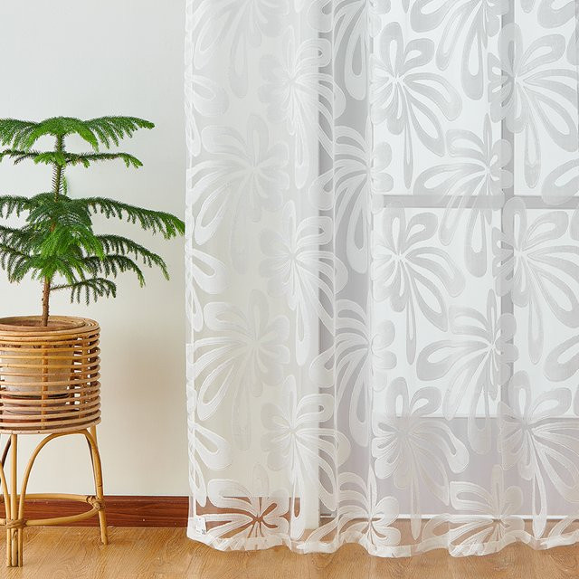 LEEJOOM Jacquard-Tüllvorhang in Weiß, transparenter Gaze-Vorhang für dein Wohnzimmer - Bild 1
