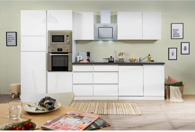 Respekta Premium Küchenzeile GLRP345HWWGKE in Weiß Hochglanz mit Soft-Close-Türen und Einbauschränken, Breite: 345 cm, Höhe: 220,5 cm, Tiefe: 55,5 cm - Bild 1