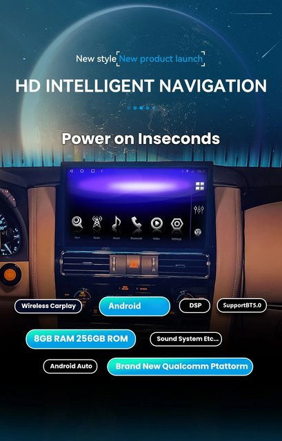 YANFU Multimedia Android Head Unit für Nissan Patrol Y62 (2010-2023) mit Bluetooth, GPS und drahtlosem CarPlay/Video Player in Schwarz - Bild 1