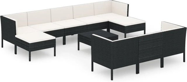 vidaXL 11-tlg Garten-Lounge-Set Modell 23 in U-Form aus Poly Rattan und pulverbeschichtetem Stahl mit Auflagen in Schwarz - Bild 1