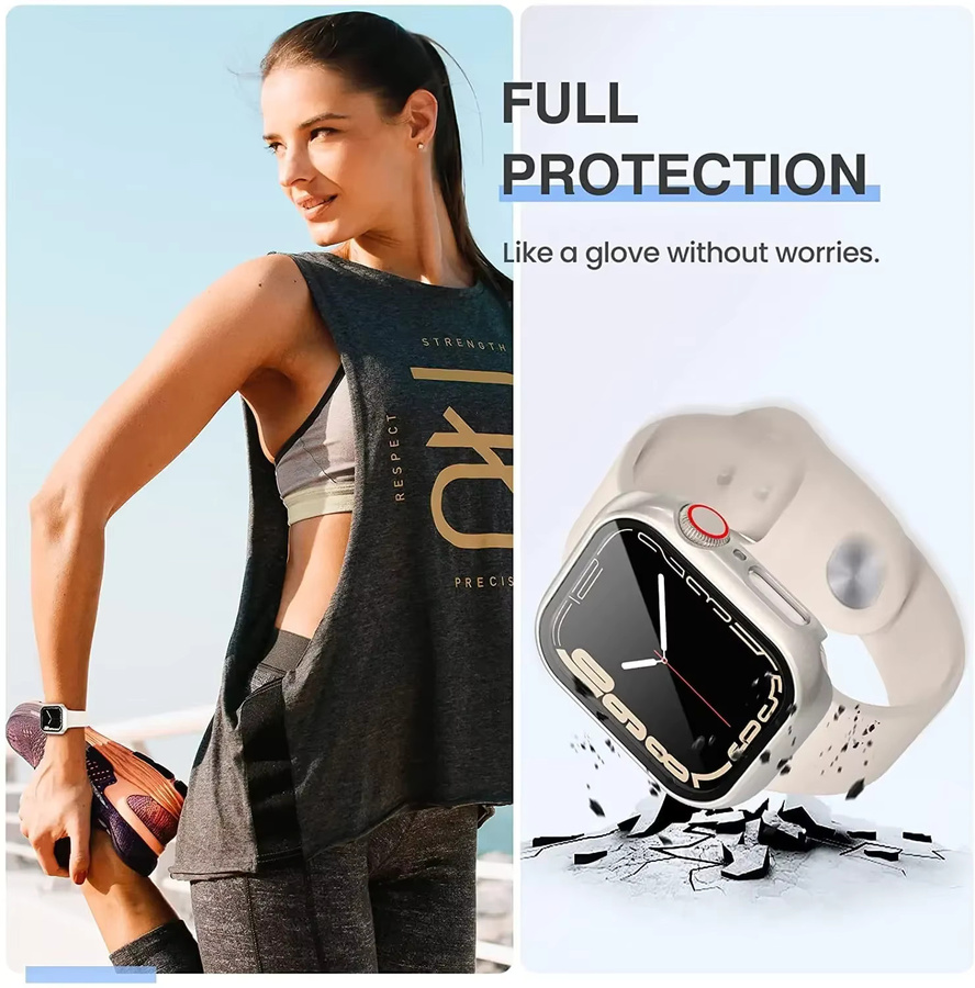 3er-Pack PEO Displayschutzfolie aus gehärtetem Glas für Apple Watch in Transparent und Schwarz - Bild 2