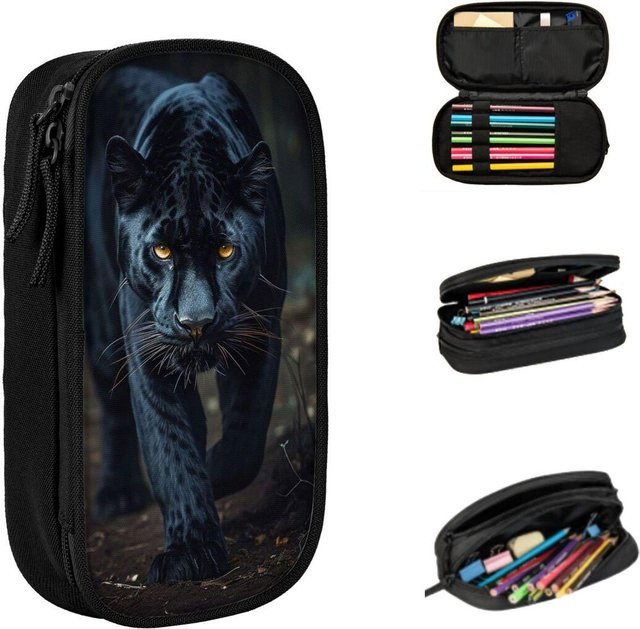 Top Trail Works Federmäppchen mit Schwarz-Leopard Gesicht Druck in Schwarz, B/T/H: 21 x 10,5 x 5 cm - Bild 1