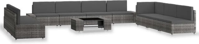 vidaXL 10-tlg Garten-Lounge-Set in U-Form aus Poly-Rattan in Anthrazit und Grau mit Polstern und Tisch aus gehärtetem Glas - Bild 1