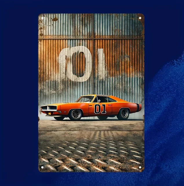 Vintage Charm Metallschild General Lee in Orange, Retro Aluminium-Wandkunst für die Garage, B/H: 30,0 x 20,0 cm - Bild 1