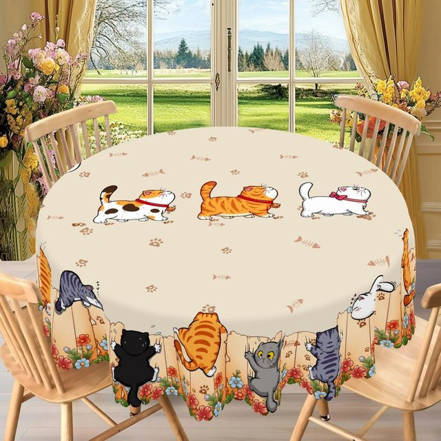 VIKAMA Tischdecke mit Katzen-Cartoon-Druck aus Polyester für deine Küchen- und Heimdekoration - Bild 1