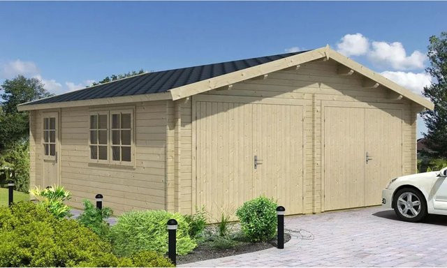Alpholz Doppelgarage Modell D-44 ISO aus Fichte Natur in Braun und Beige, B: 595 cm, T: 565 cm - Bild 1