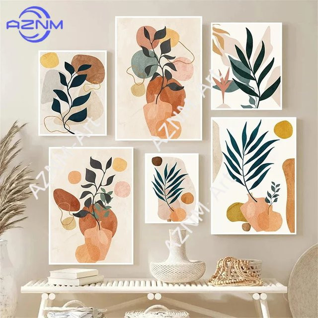 KAYOU Leinwandgemälde mit tropischen Pflanzen in modernen Morandi-Farben, botanische Wandkunst für dein Wohnzimmer oder Schlafzimmer, mehrfarbig - Bild 1