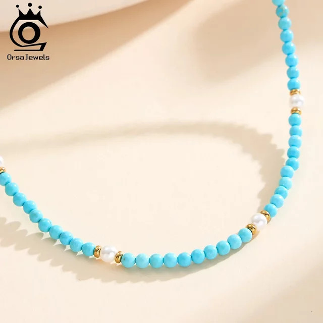 ORSA JEWELS Choker-Halskette Edelstahl, Türkisperlen, Vintage - Bild 1