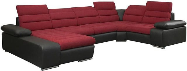 Vente-unique Schlafsofa Boileau Ecksofa links in Schwarz und Rot mit Schlaffunktion - Bild 1