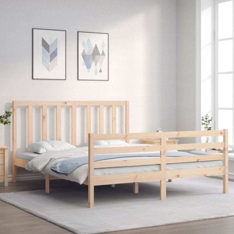Massivholzbett Vidaxl aus Kiefernholz in Braun, B/T/H: 160 x 200 cm, Skandinavischer Stil - Bild 1
