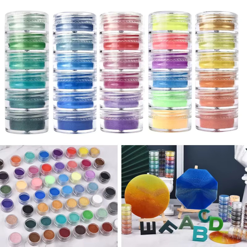 6er Set Perlglanz Pigmentpulver in Multicolour für Epoxidharz, Schmuckherstellung und Nail Art - Bild 2