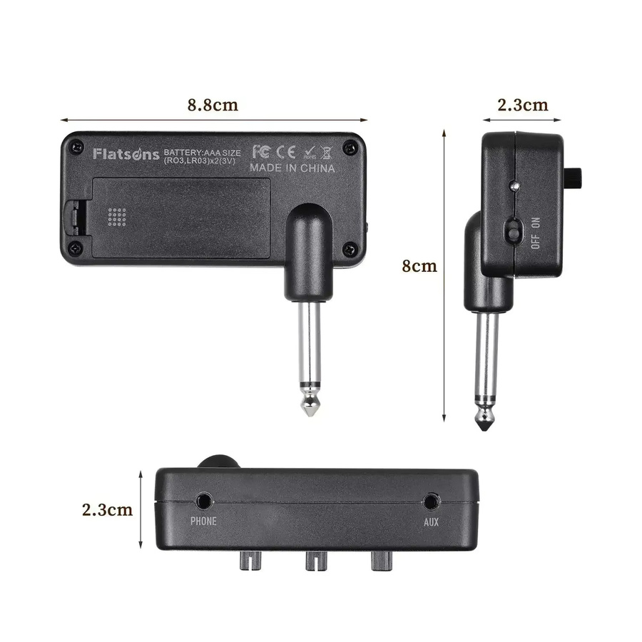 IRIN F1R Mini-Kopfhörer-Gitarren- und Bassverstärker in Schwarz mit 3,5 mm Jack AUX-Eingang für E-Gitarre, Bass und Akustik-Gitarre - Bild 3