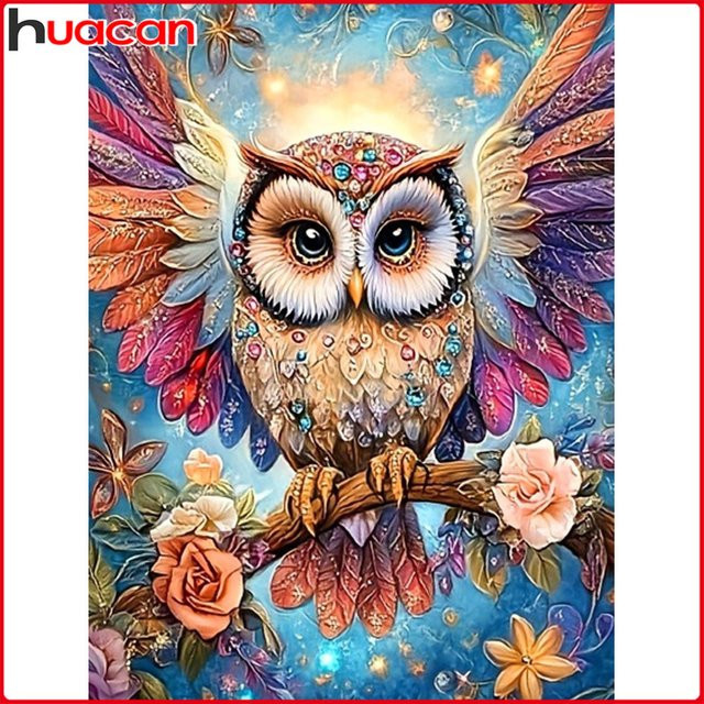 Huacan 5D DIY Diamantmalerei Eule und Rose Wanddekoration, Multicolour, B/H: 30,0 x 20,0 cm - Bild 1