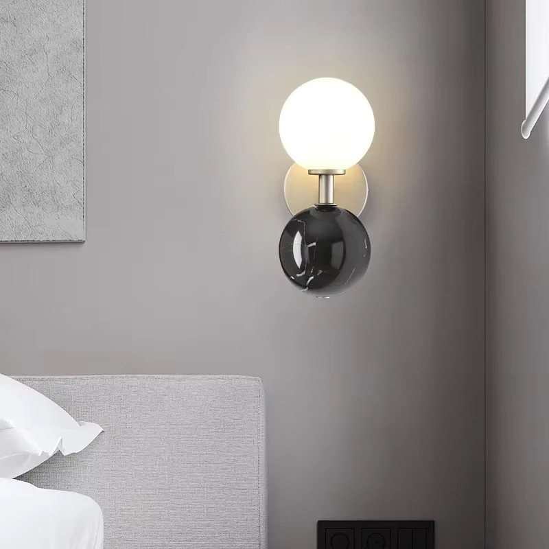 TAONUANSHU Nordic LED Wandlampe in Marmor-Optik, weiße Kugelleuchte für Flur und Nachtlicht - Bild 1