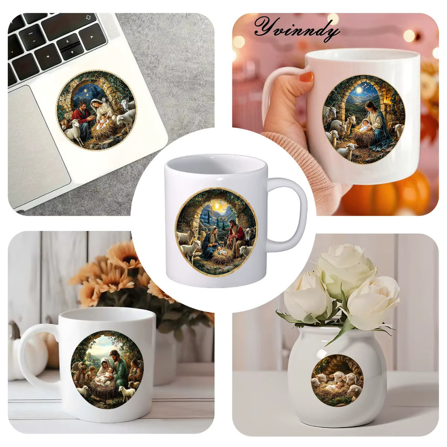 12er Set UV DTF Transferfolien Weihnachten Jesus Geboren Dekorative Tumbler-Umhüllung in Beige und Multicolour für DIY-Projekte - Bild 3