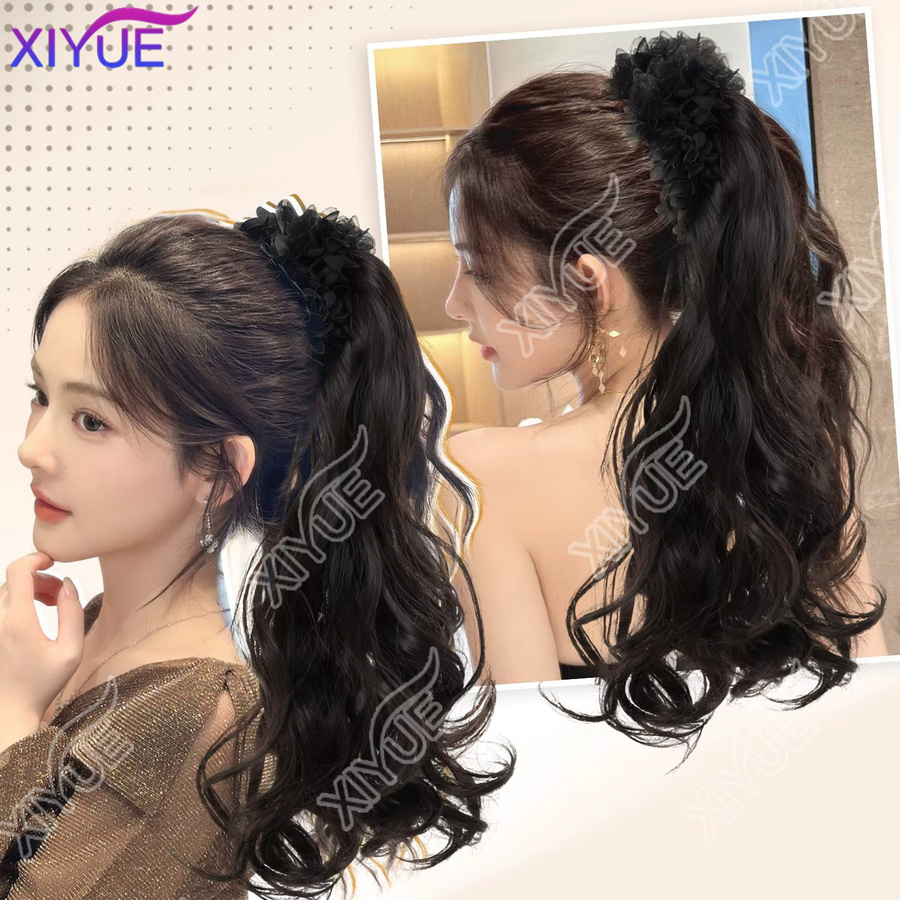XIYUE Clip-in-Haarschwanzverlängerung, synthetisch, schwarz, gewellt - Bild 5