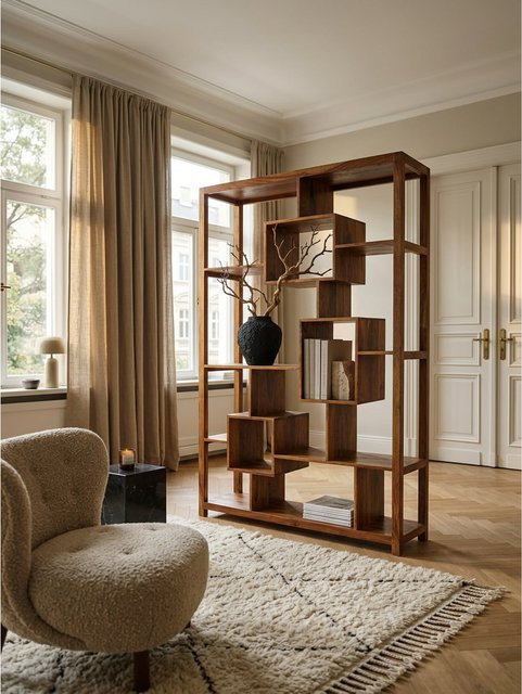 KADIMA DESIGN Bücherregal aus Massivholz im Landhausstil, braun, B/H: 115 x 180 cm - Bild 1