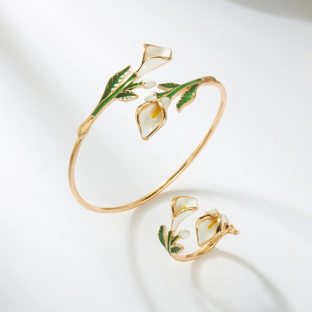 TuiYing001 Schmuck-Set Armreif und Ring, Messing, Gold, Kristall, Damen - Bild 1