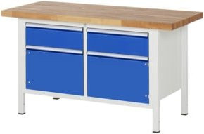 RAU Werkbank höhenverstellbar mit 2 Schubladen und 2 Türen, Grau/Blau, B/T/H: 150 x 70 x 84-104 cm - Bild 1