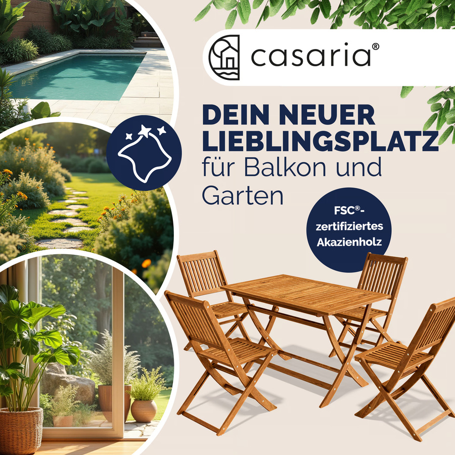 CASARIA Garten-Sitzgruppe Sydney 5-tlg aus geöltem Akazienholz in Braun, B/T/H: 120 x 70 x 80 cm - Bild 2