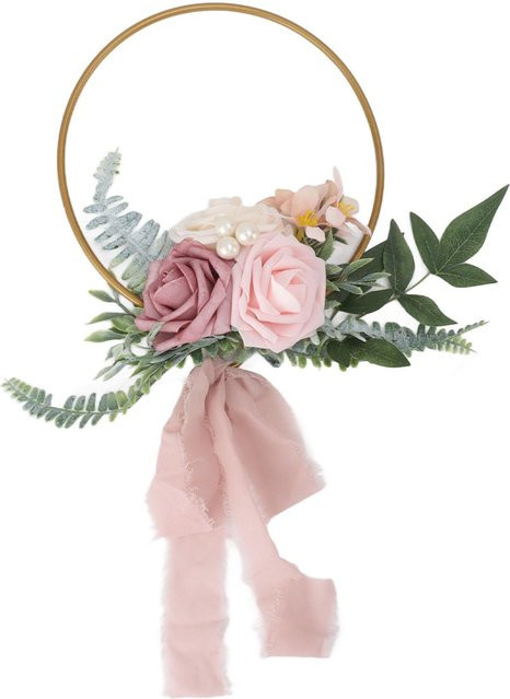 Künstlicher Sukkulentenkranz von TOMTOP JMS in Grau und Pink aus Metall und Kunststoff für Hochzeiten - Bild 1