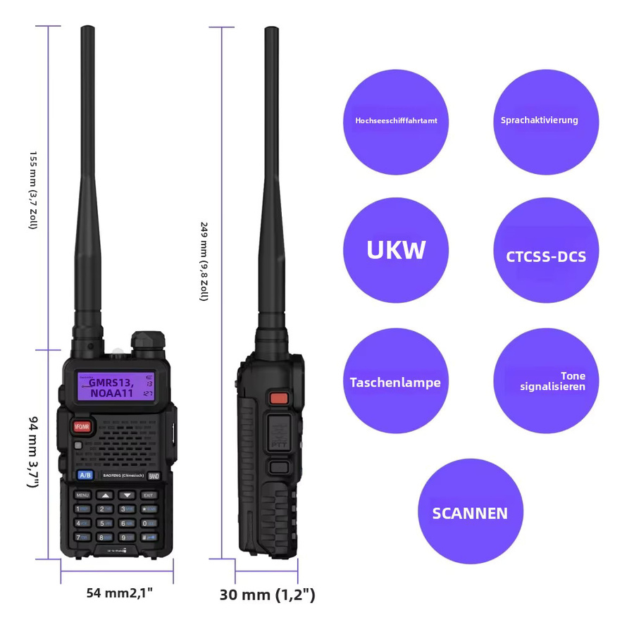 Baofeng UV-5R Dual-Band Walkie-Talkie in Schwarz mit 128 Kanälen und VHF/UHF FM - Bild 3