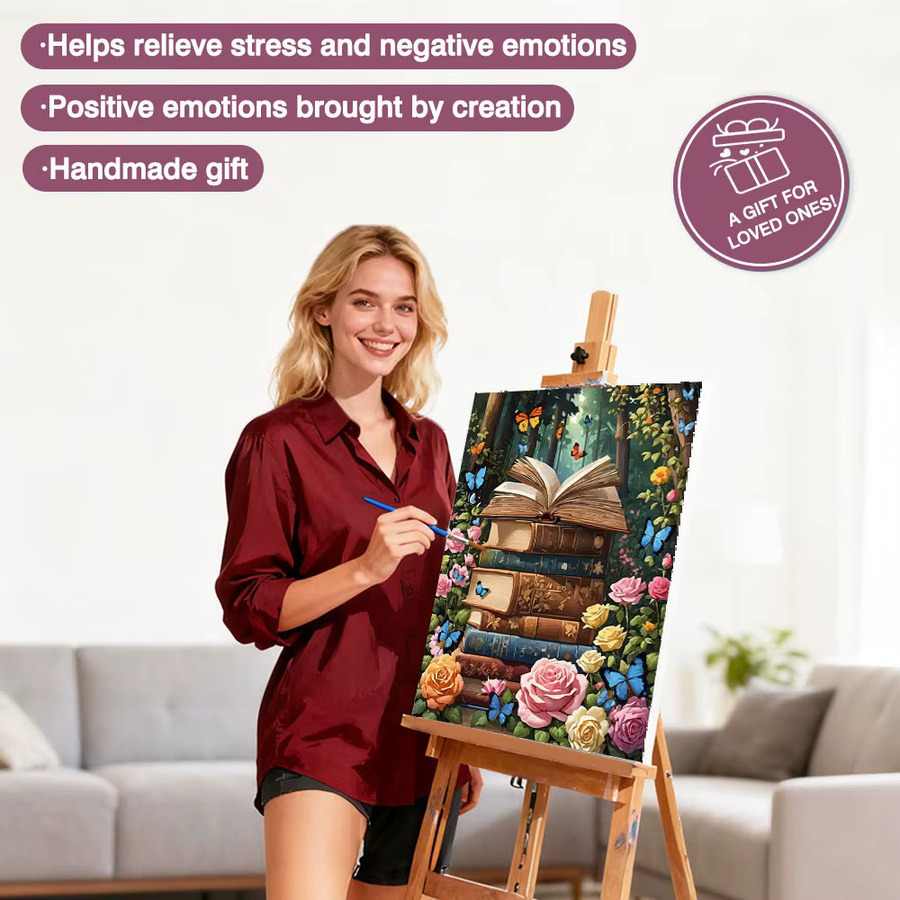 Huacan DIY Malen nach Zahlen Set Rosenbuch auf Leinwand, Blumenkunst Bastelset in Mehrfarbig - Bild 3
