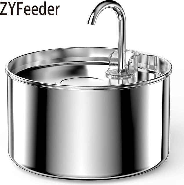 ZYFeeder Automatischer Wasserbrunnen für Katzen und Hunde aus Edelstahl in Silber, 2,2 l - Bild 1