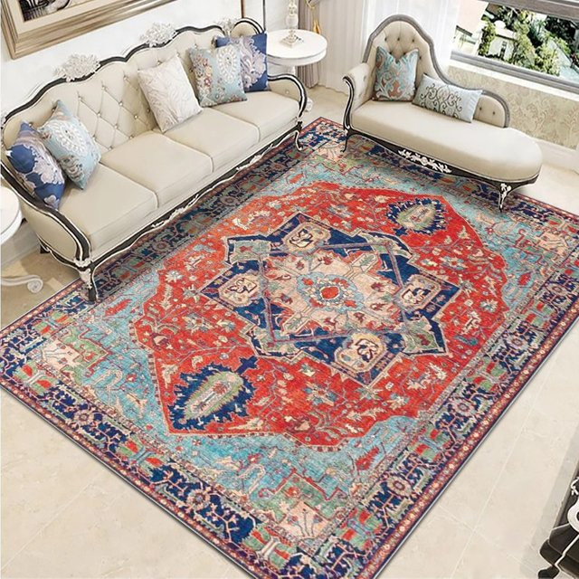 Orientalischer Retro Teppich in Multicolour als rechteckige Bodenmatte für dein Schlafzimmer - Bild 1