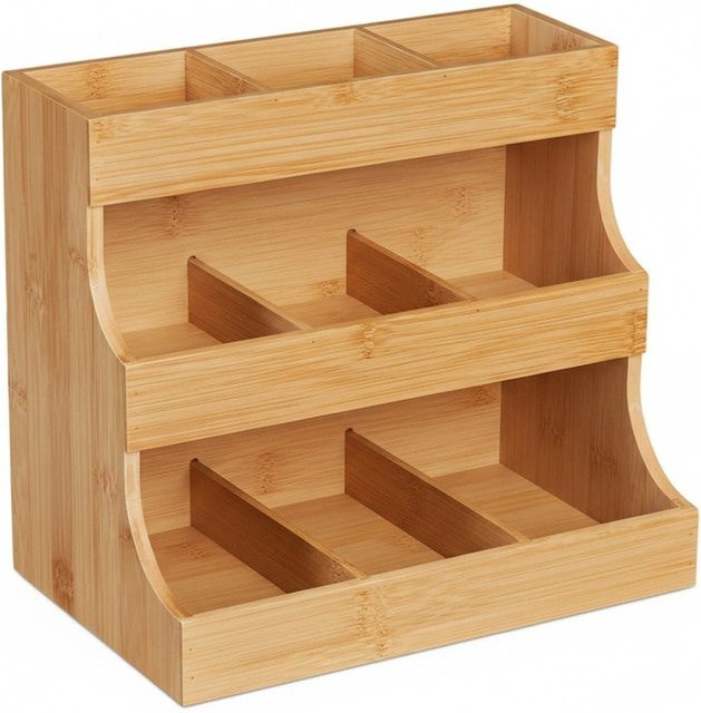 Relaxdays Tee Organizer aus Bambus in Natur mit 9 Fächern, B: 24 cm, T: 27 cm, H: 17,5 cm - Bild 1