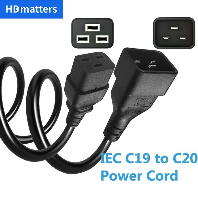HDmatters IEC C19 zu C20 Stromkabel Hochleistungs-Verlängerungskabel in Schwarz - Bild 1