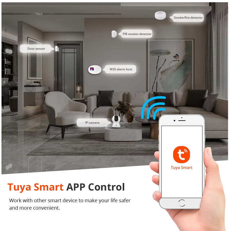 KERUI W202 Smart Home Alarmsystem mit WIFI und GSM, Tuya Smart Sicherheitssystem in Weiß, kompatibel mit Alexa und Google Assistant, inklusive Bewegungsmelder, Türsensor und IP Kamera - Bild 3