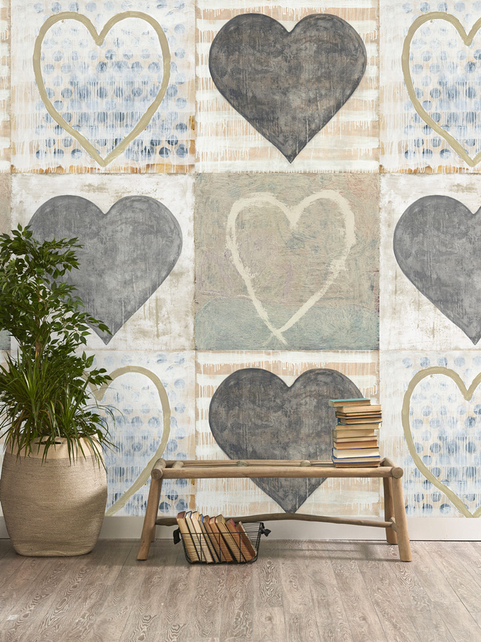 Mindthegap Tapete Heart in Beige, Grau und Multicolour, B/H: 52 x 300 cm - Bild 1