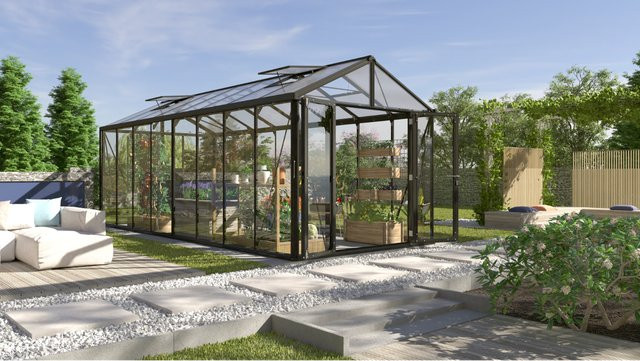 Vitavia Gewächshaus Zeus Comfort 15700 Schwarz 15,7 m² mit 3 mm ESG und 10 mm HKP - Bild 1