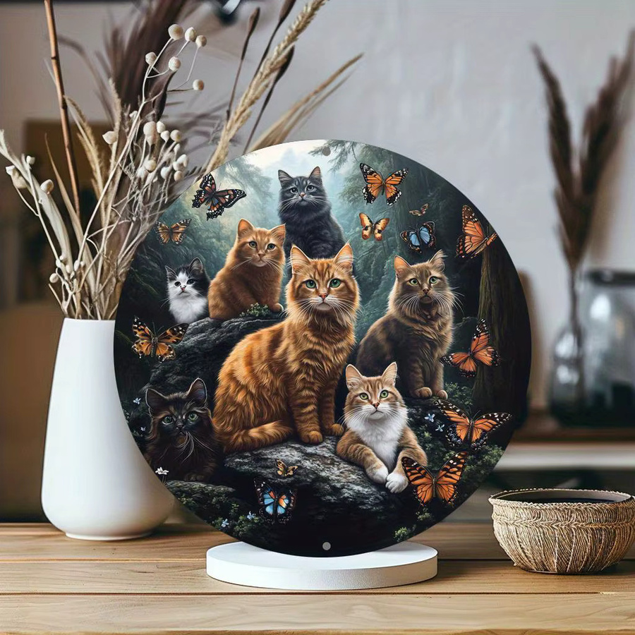 CIFBUY Vintage Metall-Wandschild mit Katzenmotiv, rundes Aluminium-Dekoschild in Multicolour, Durchmesser: 20 cm - Bild 2